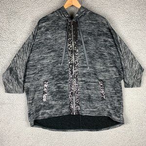 Juicy Couture Jacket Heathered Gray Sequins Dolman Sleeves XL Hoodie Vintage Y2K